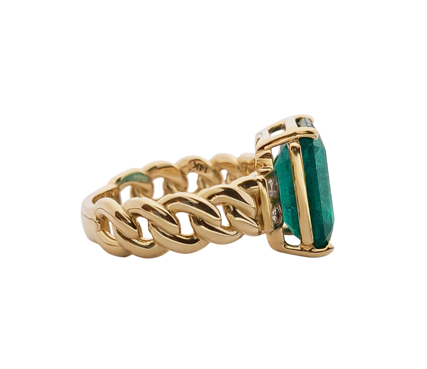 Emerald ring diamond yellow gold 14k octagonal cut 5.89 ctw gia certified