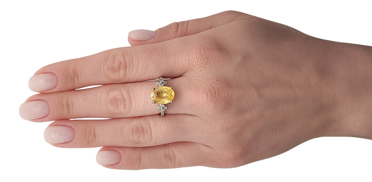 yellow Sapphire & diamond ring white gold 14k sri lanka oval cut gia certified 5.79ctw