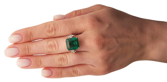 Emerald ring diamond gold white 14k green 11.28ctw gia certified