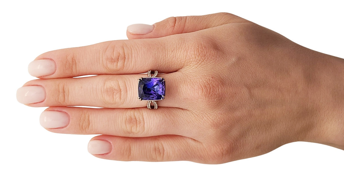 Tanzanite & diamond ring white gold white 14k no heat gia certified 10.86ctw