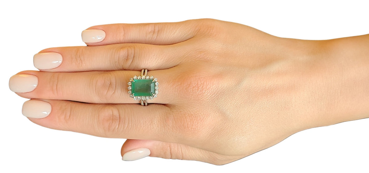 Emerald ring diamond white 14k gold 4.54ctw gia certified green