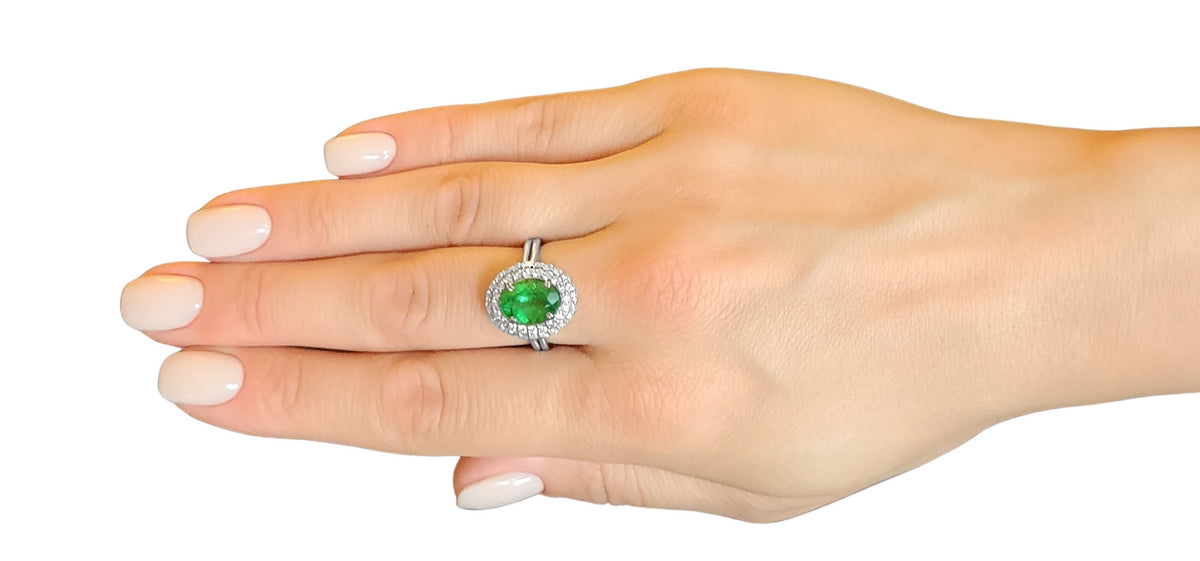 ring Tsavorite diamond white gold 14k gia certified 3.88ctw green oval cut garnet