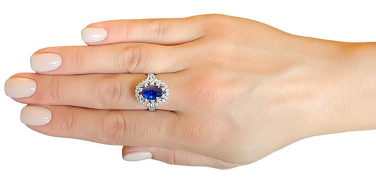 Sapphire gold 14k ring diamond ceylon sri-lanka oval blue 3.82ctw gia certified