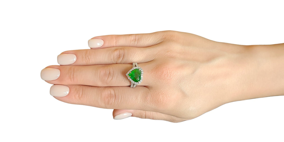 Tsavorite diamond ring 14k white gold 5.75ctw gia certified green garnet heart cut