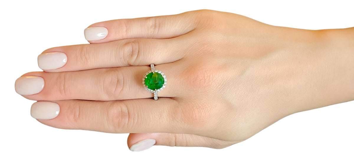 Tsavorite diamond white 14k gold ring 6.62 ctw certified green grossular garnet brilliant cut