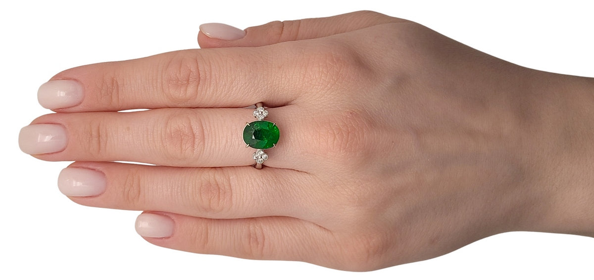 Tsavorite diamond ring white 14k gold oval green grossular garnet 4.38ctw gia certified