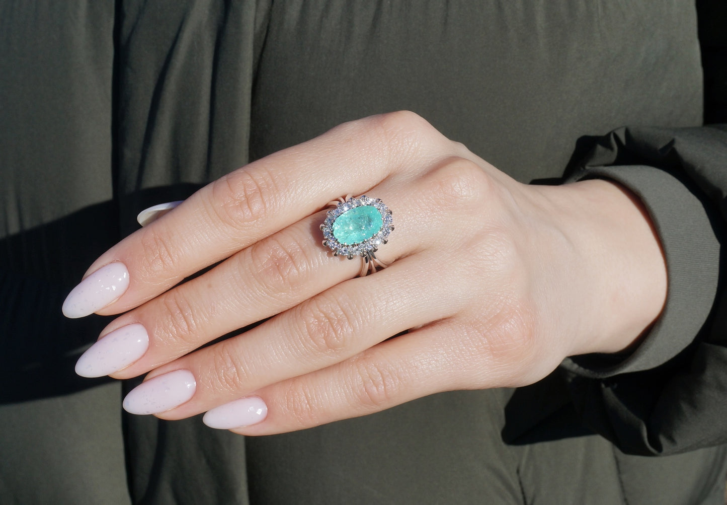 Paraiba Tourmaline Ring White Gold 14K Diamond Natural GFCO Certified 5.0CTW