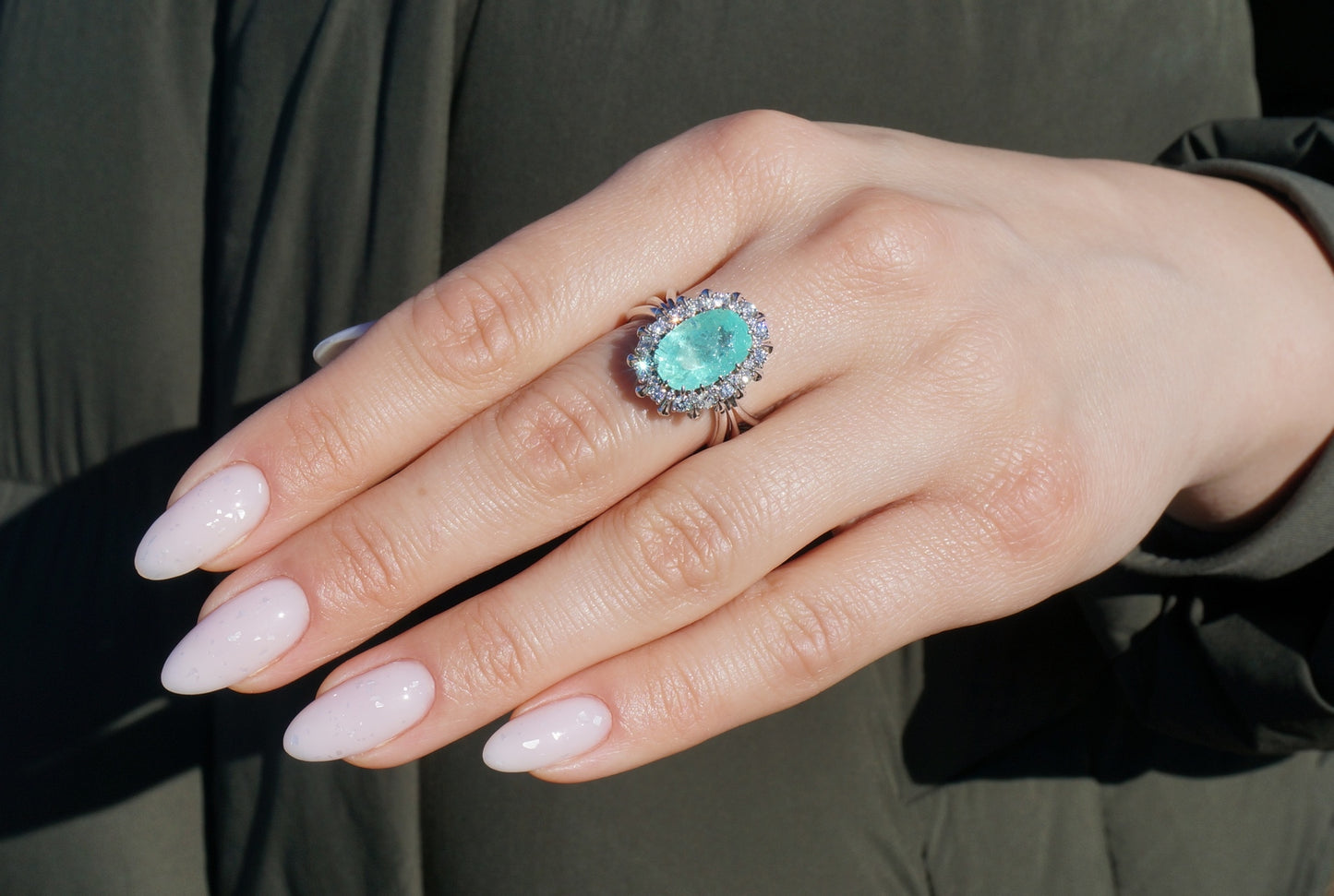 Paraiba Tourmaline Ring White Gold 14K Diamond Natural GFCO Certified 5.0CTW