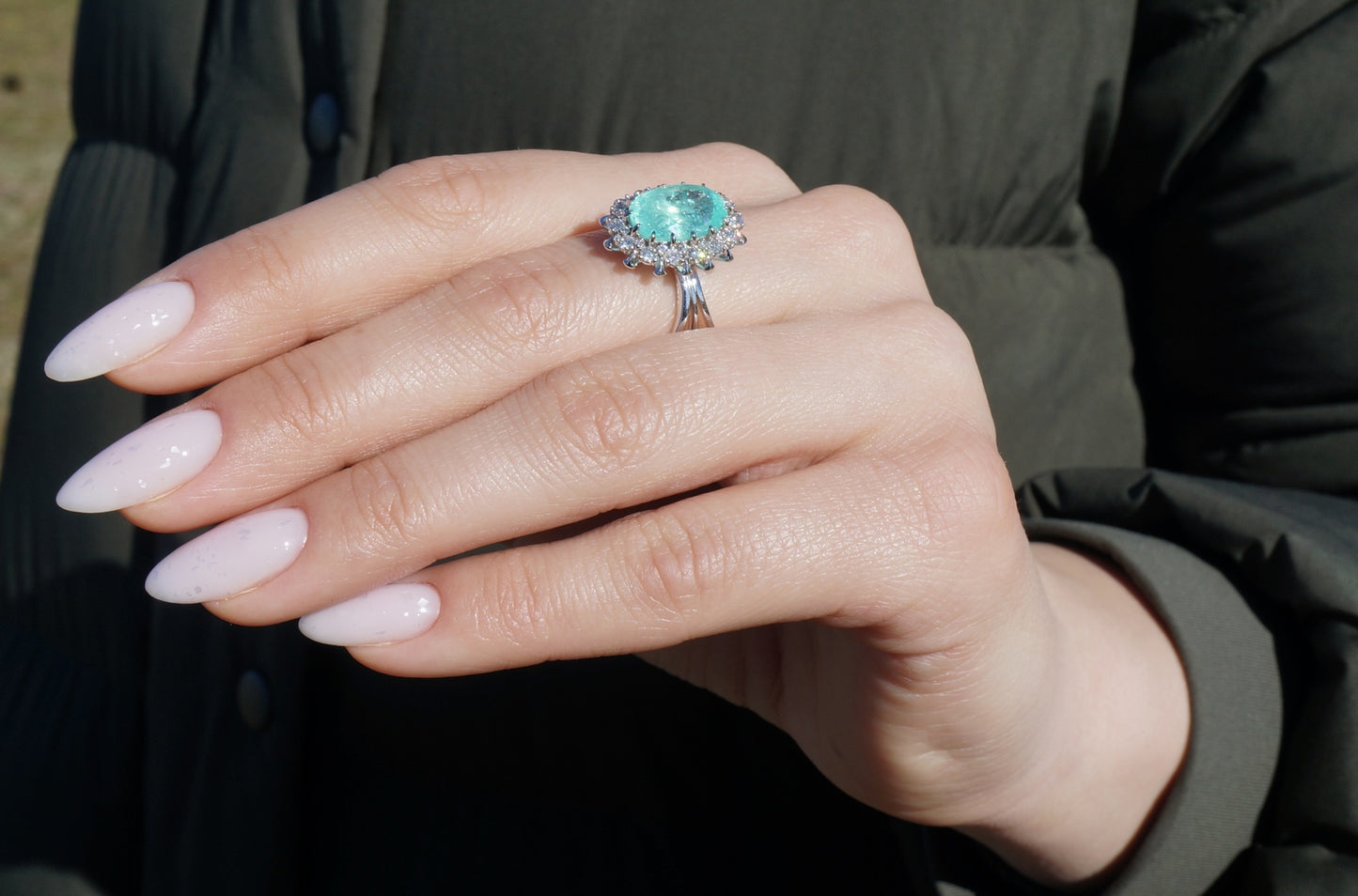 Paraiba Tourmaline Ring White Gold 14K Diamond Natural GFCO Certified 5.0CTW