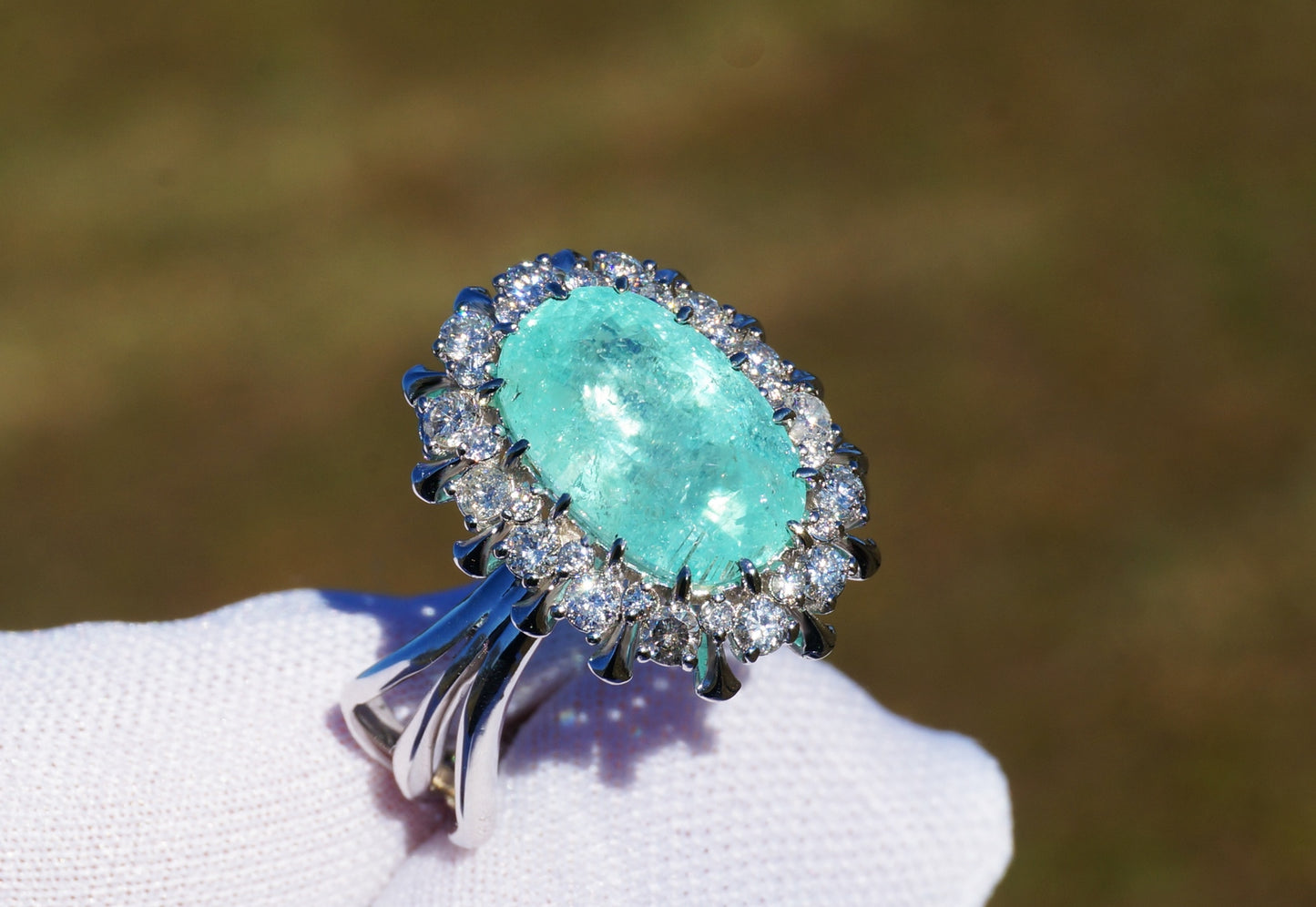 Paraiba Tourmaline Ring White Gold 14K Diamond Natural GFCO Certified 5.0CTW