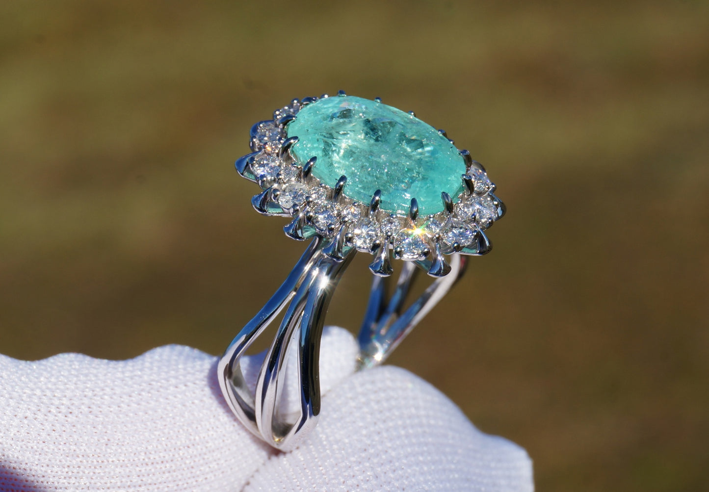 Paraiba Tourmaline Ring White Gold 14K Diamond Natural GFCO Certified 5.0CTW
