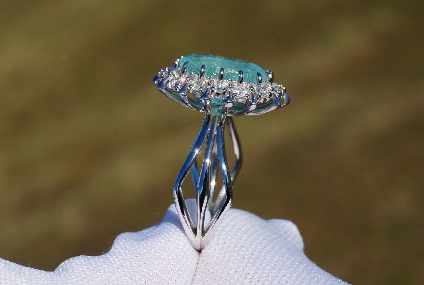 Paraiba Tourmaline Ring White Gold 14K Diamond Natural GFCO Certified 5.0CTW