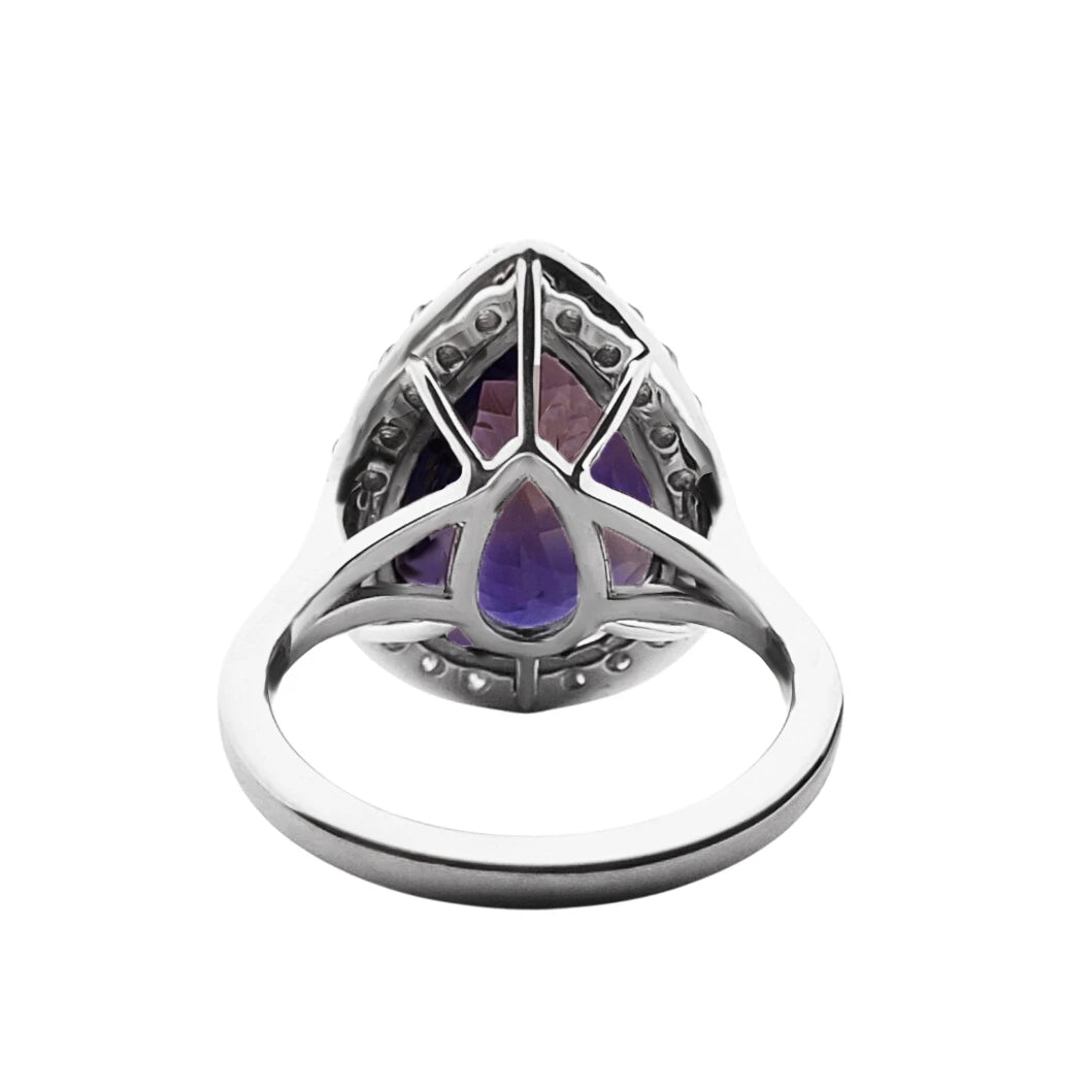 Tanzanite & diamond ring gold 14k white gia certified 9.93 ctw pear cut
