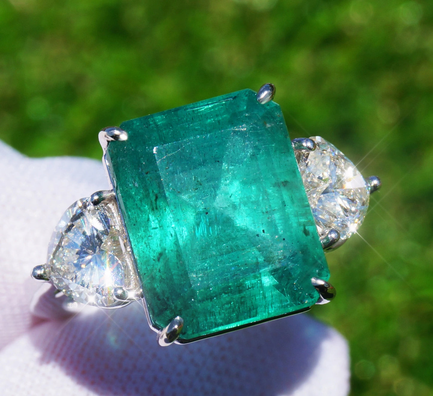 diamond Emerald ring white 14k gold gia certified 9.69 ctw octagonal cut green