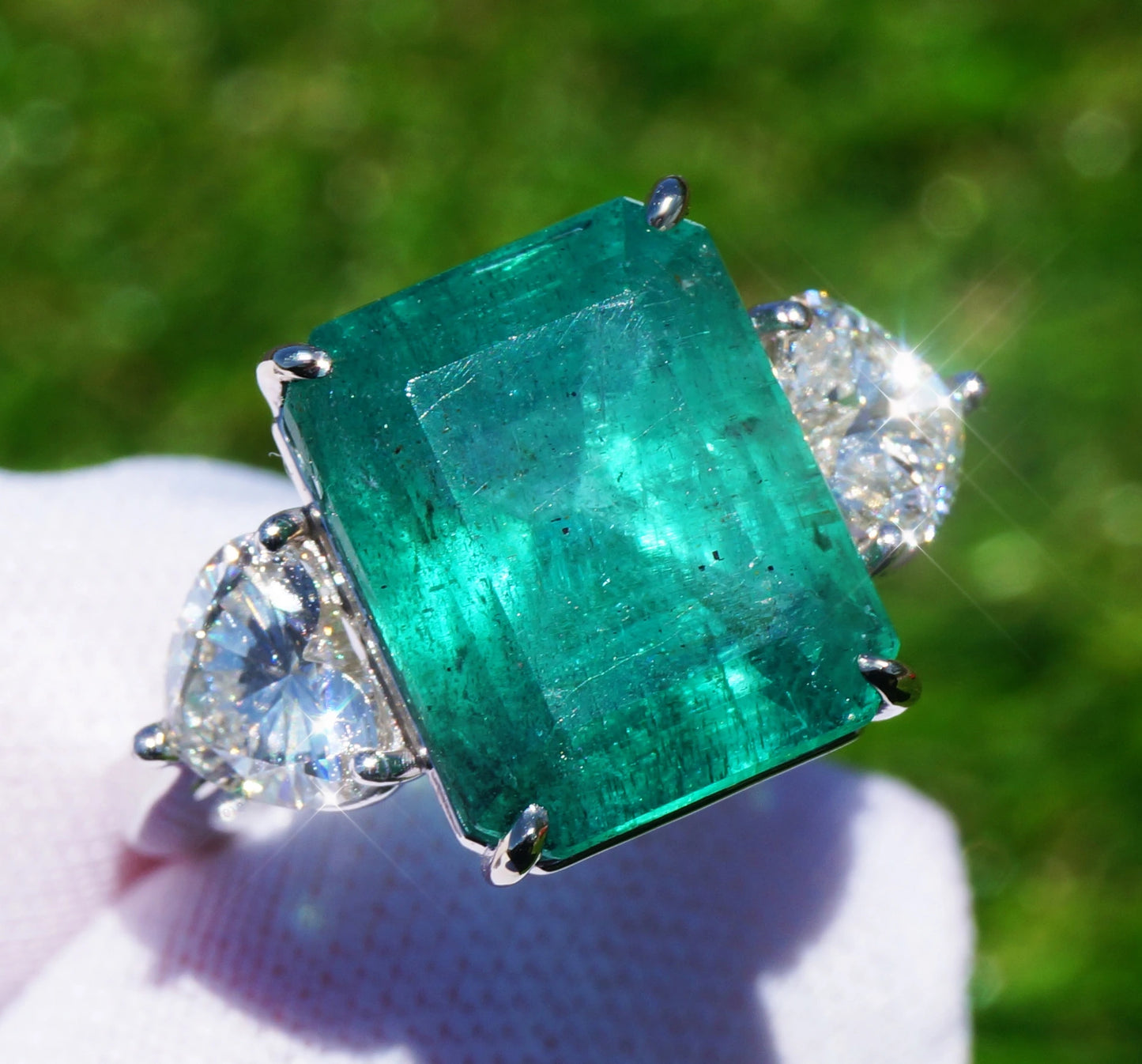 diamond Emerald ring white 14k gold gia certified 9.69 ctw octagonal cut green