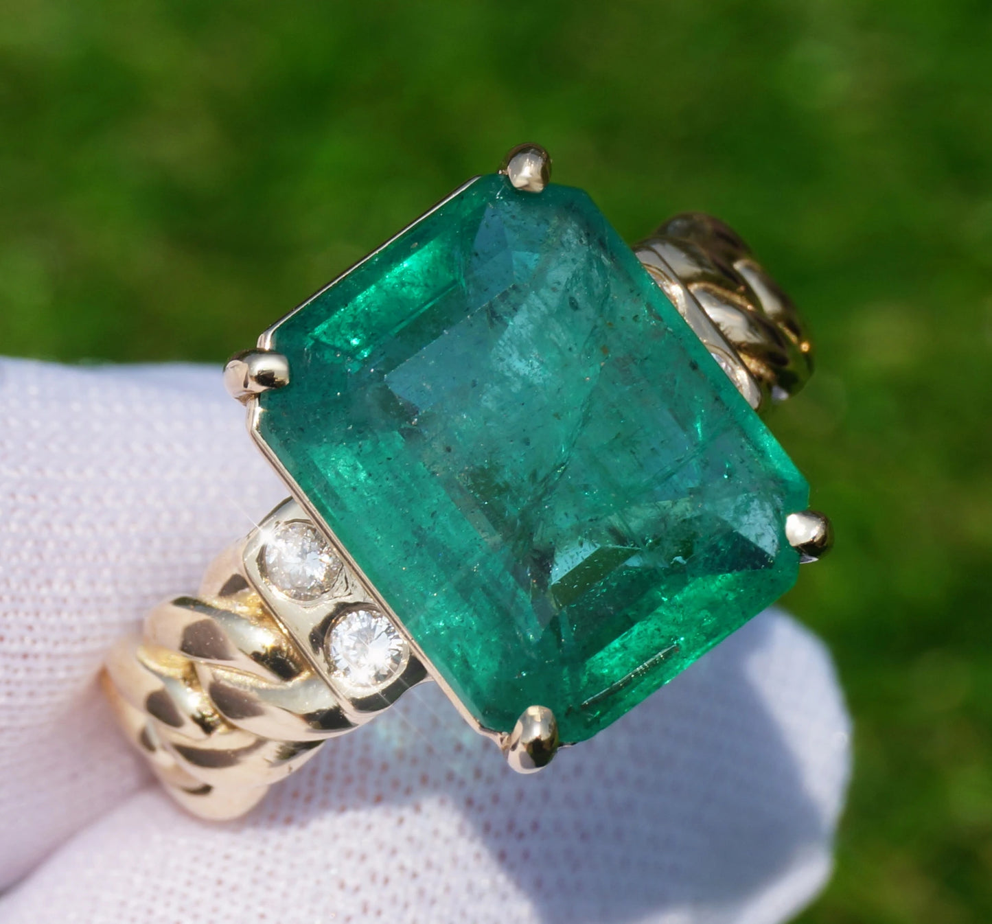 Emerald ring diamond yellow gold 14k octagonal cut 5.89 ctw gia certified