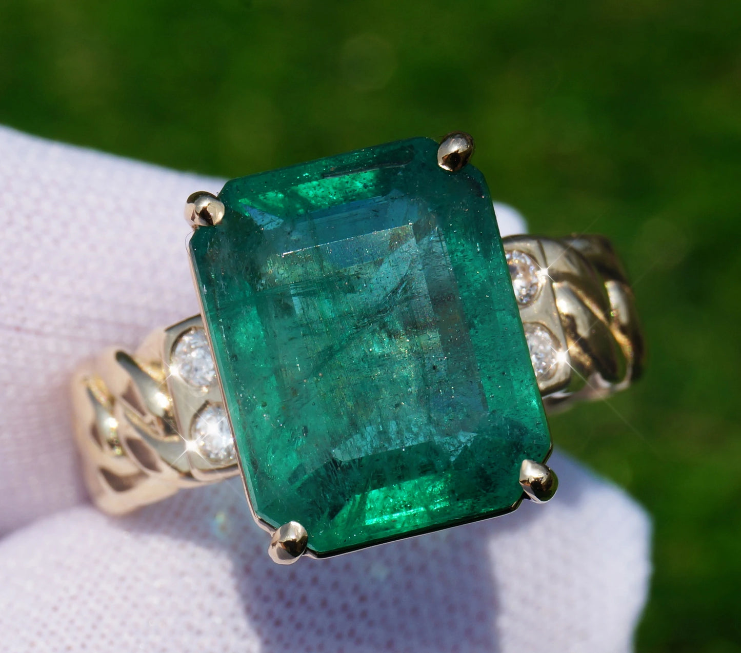 Emerald ring diamond yellow gold 14k octagonal cut 5.89 ctw gia certified
