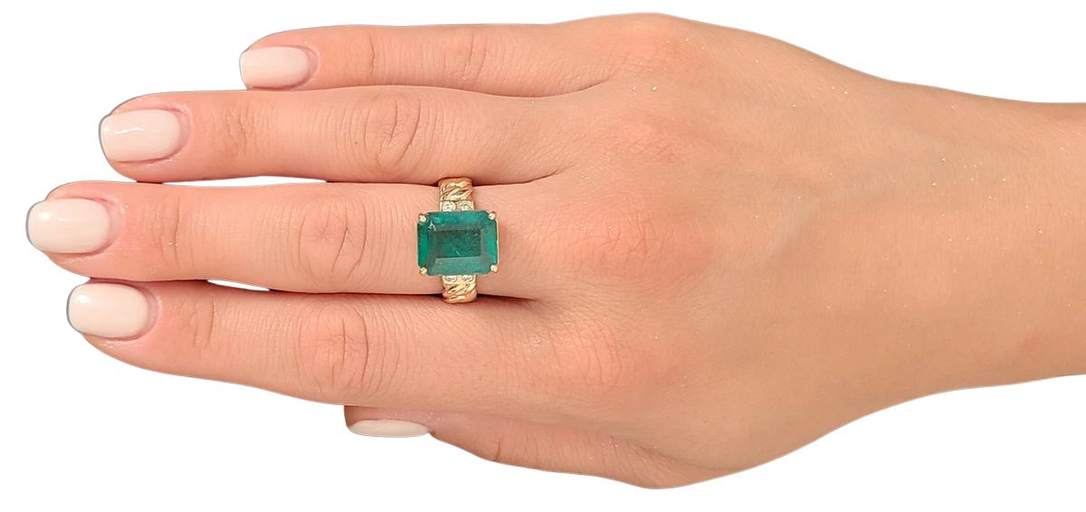 Emerald ring diamond yellow gold 14k octagonal cut 5.89 ctw gia certified
