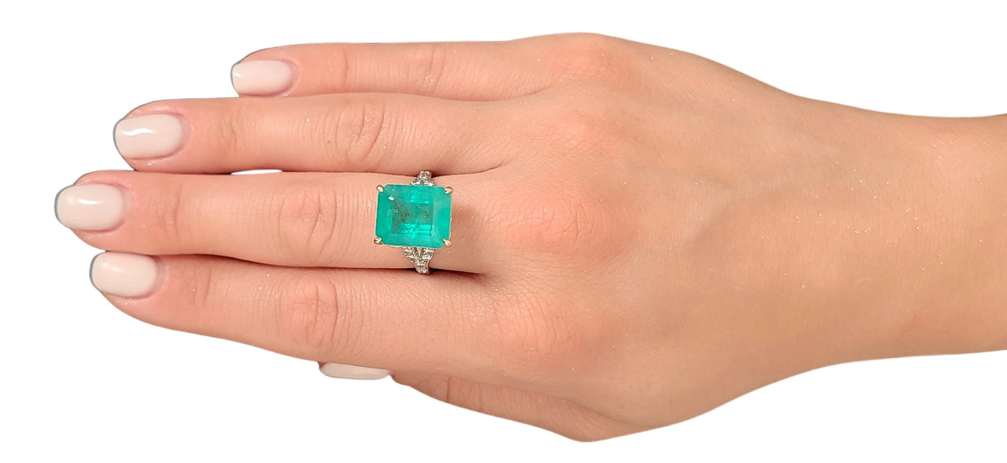 Emerald diamond ring two-toned 14k (yellow/white) gold 9.60 ctw octagonal