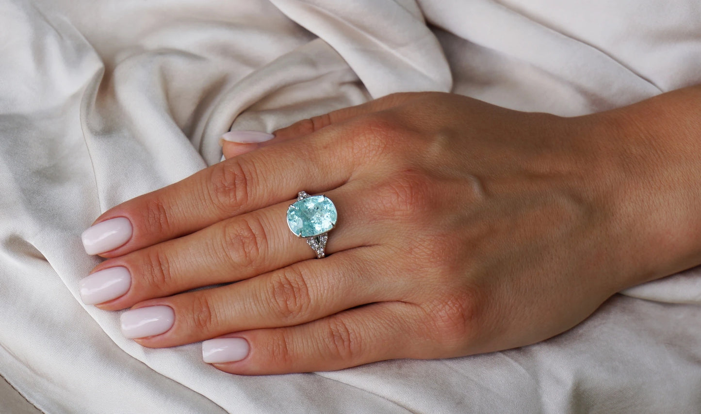 Paraiba tourmaline ring 14k white gold diamond gia certified 8.70ctw cushion cut