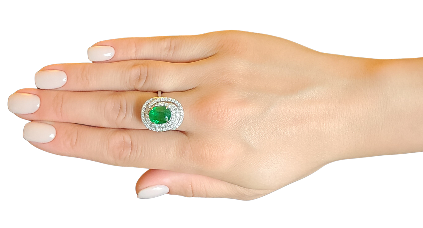 Tsavorite diamond ring gia certified white14k gold oval green grossular garnet 5.97ctw