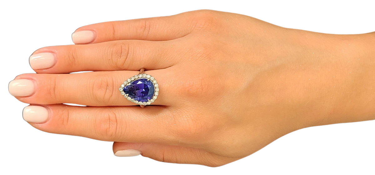 Tanzanite & diamond ring gold 14k white gia certified 9.93 ctw pear cut