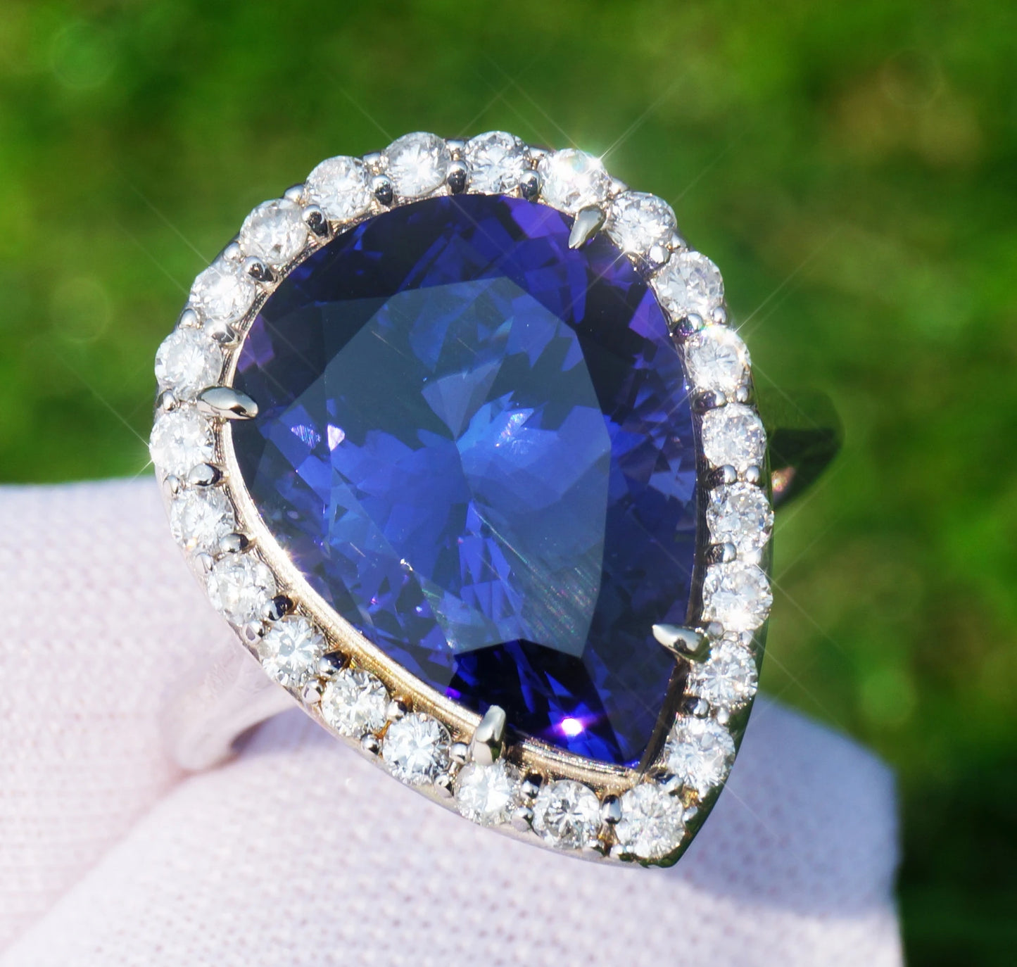 Tanzanite & diamond ring gold 14k white gia certified 9.93 ctw pear cut