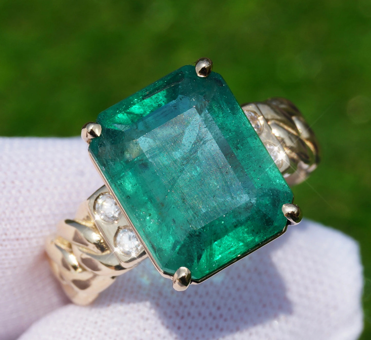 Emerald ring diamond yellow gold 14k octagonal cut 5.89 ctw gia certified