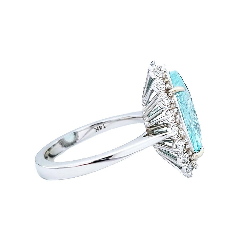 Paraiba tourmaline & diamond copper bearing ring white 14k gold gia certified 7.31ctw