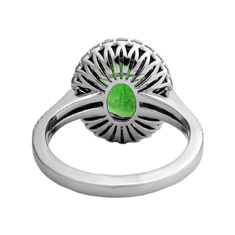 ring Tsavorite diamond white gold 14k gia certified 3.88ctw green oval cut garnet