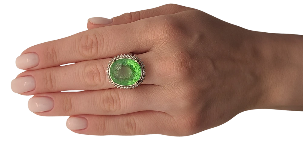 Green Paraiba tourmaline copper bearing & diamond ring white 14k gold 17.00ctw gia certified green
