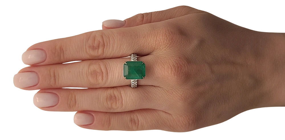 Emerald & diamond ring gold white14k gia certified 7.87ctw green