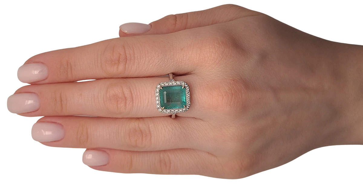 Emerald ring diamond gold white 14k gia certified 5.46ctw