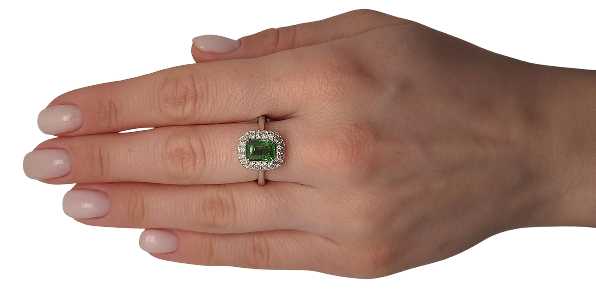 Tsavorite gold 14k ring diamond green grossular garnet gia certified 2.91ctw