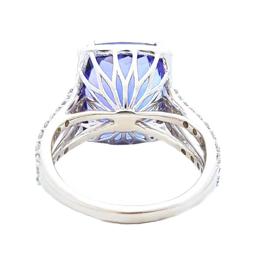 Tanzanite & diamond ring white gold white 14k no heat gia certified 10.86ctw