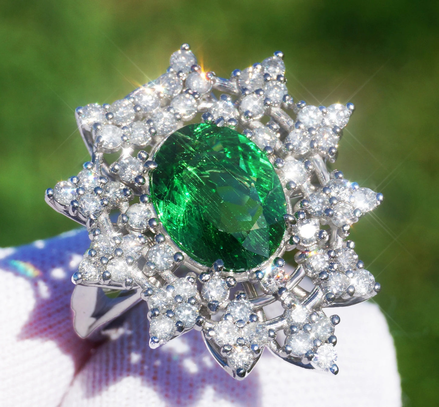 Tsavorite diamond ring white gold 14k gia certified 3.39ctw green grossular garnet