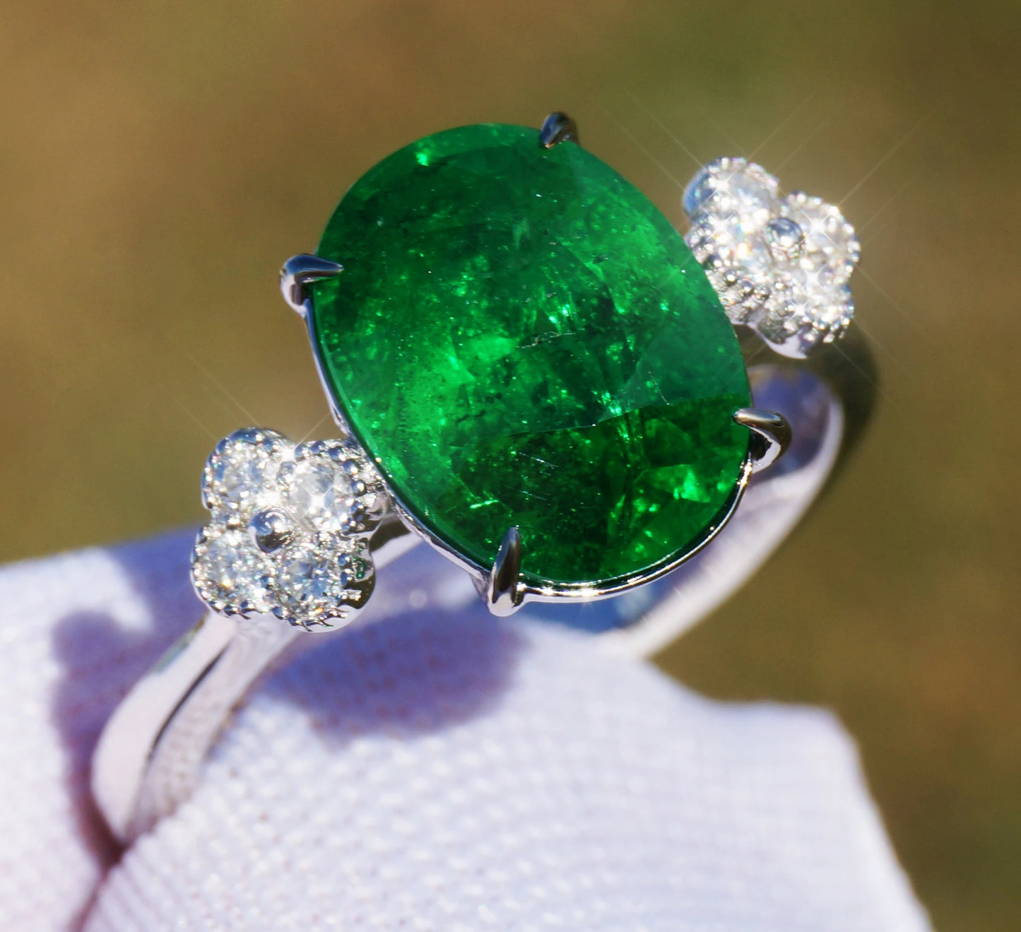 Tsavorite diamond ring white 14k gold oval green grossular garnet 4.38ctw gia certified