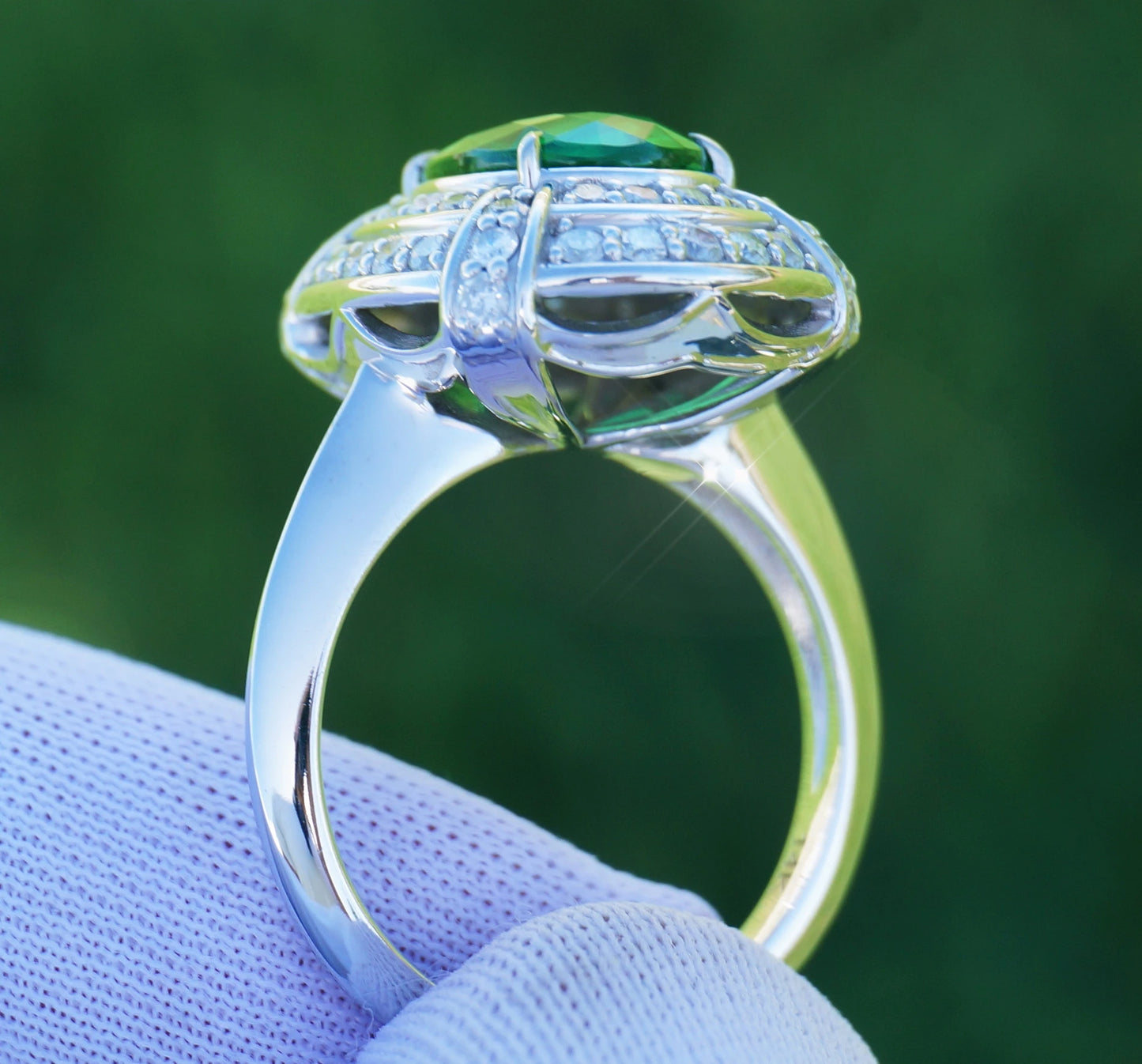 Tsavorite ring diamond gold white 14k grossular garnet green oval cut 4.30ctw certified