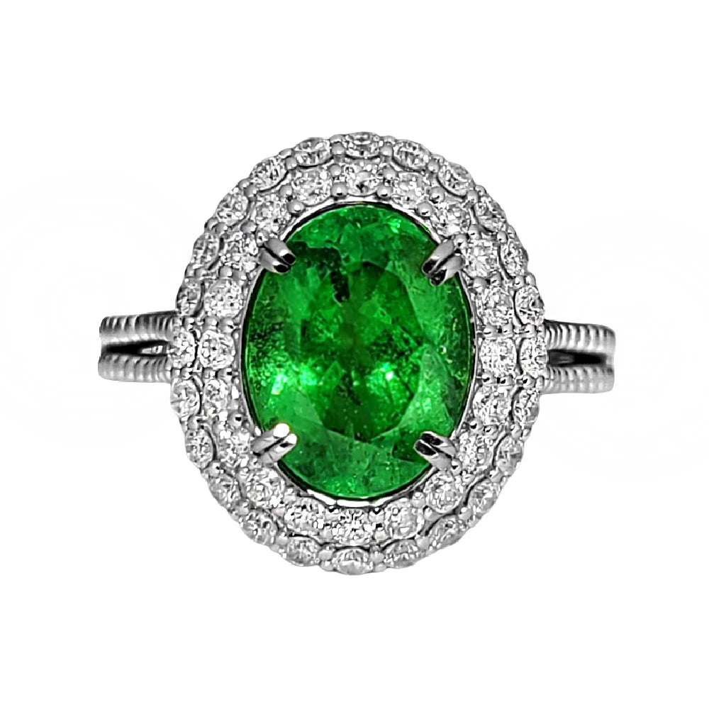 ring Tsavorite diamond white gold 14k gia certified 3.88ctw green oval cut garnet