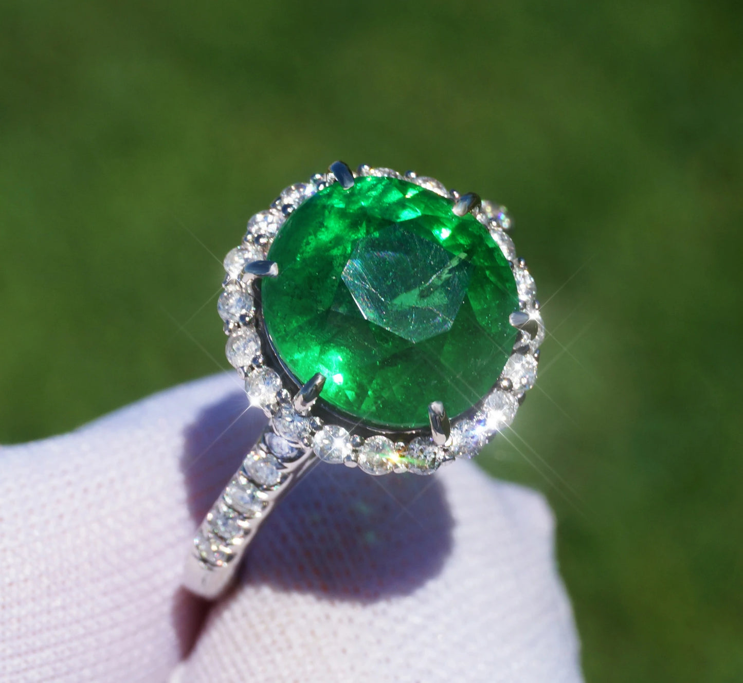 Tsavorite diamond white 14k gold ring 6.62 ctw certified green grossular garnet brilliant cut