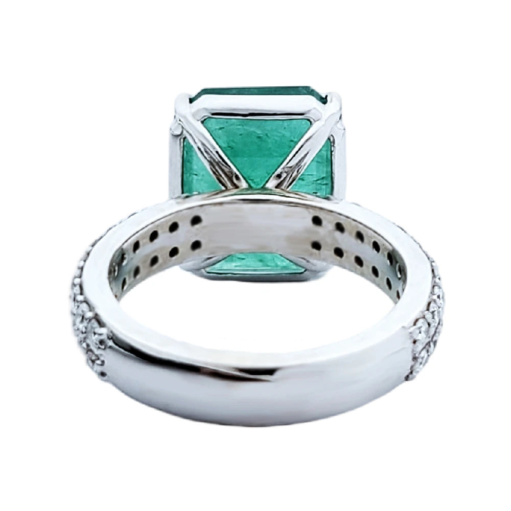 Emerald & diamond ring gold white14k gia certified 7.87ctw green