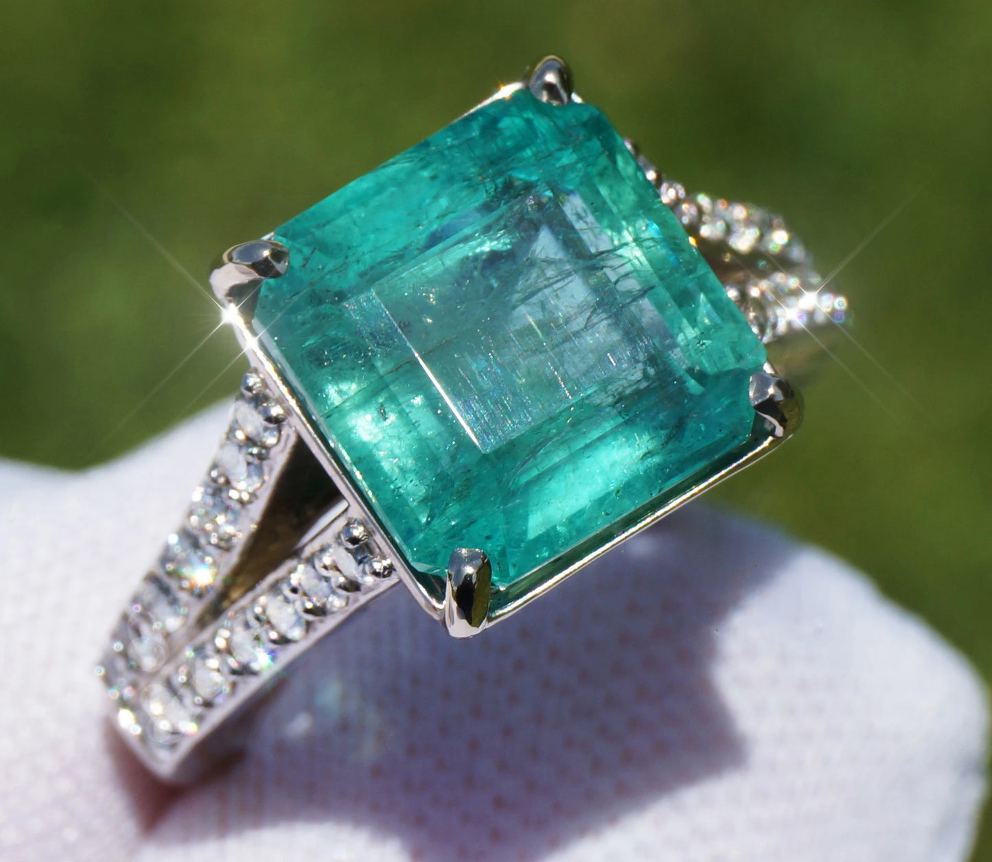 Emerald & diamond ring dold 14k white gia certified 6.63ctw