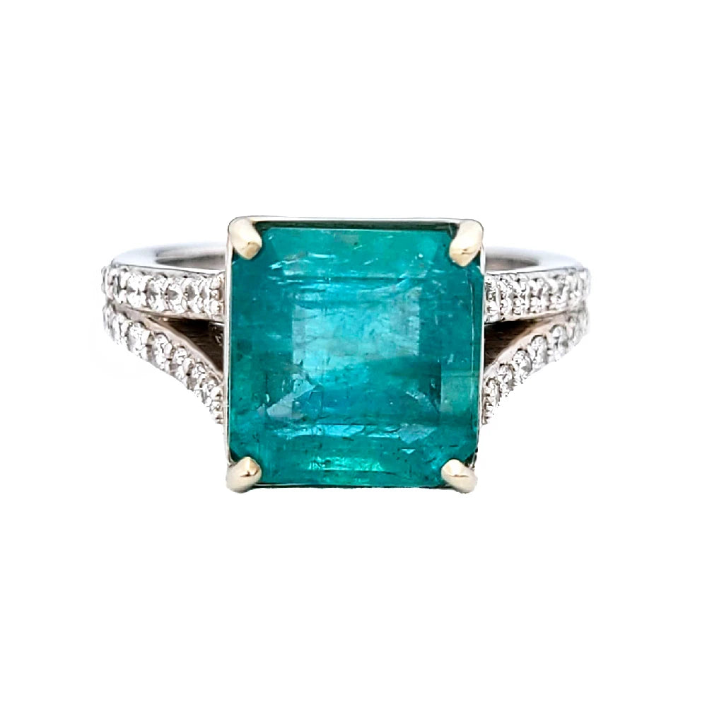 Emerald & diamond ring dold 14k white gia certified 6.63ctw