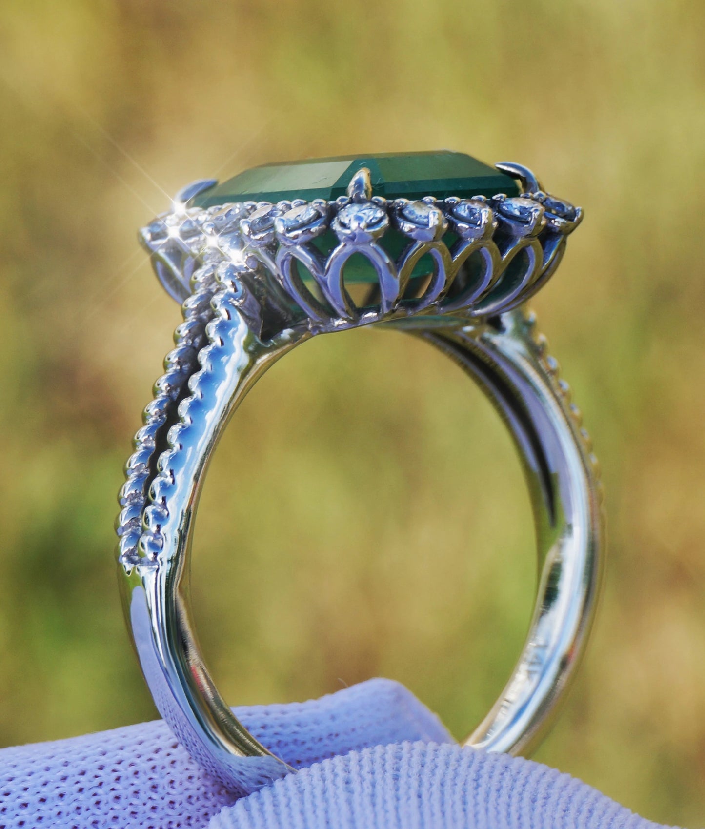 Emerald ring diamond white 14k gold 4.54ctw gia certified green