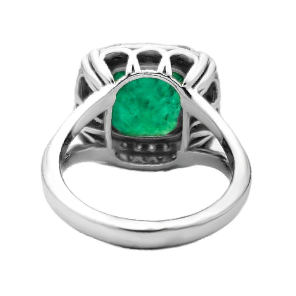 Emerald ring diamond white gold 14k green cushion 5.60ctw gia certified