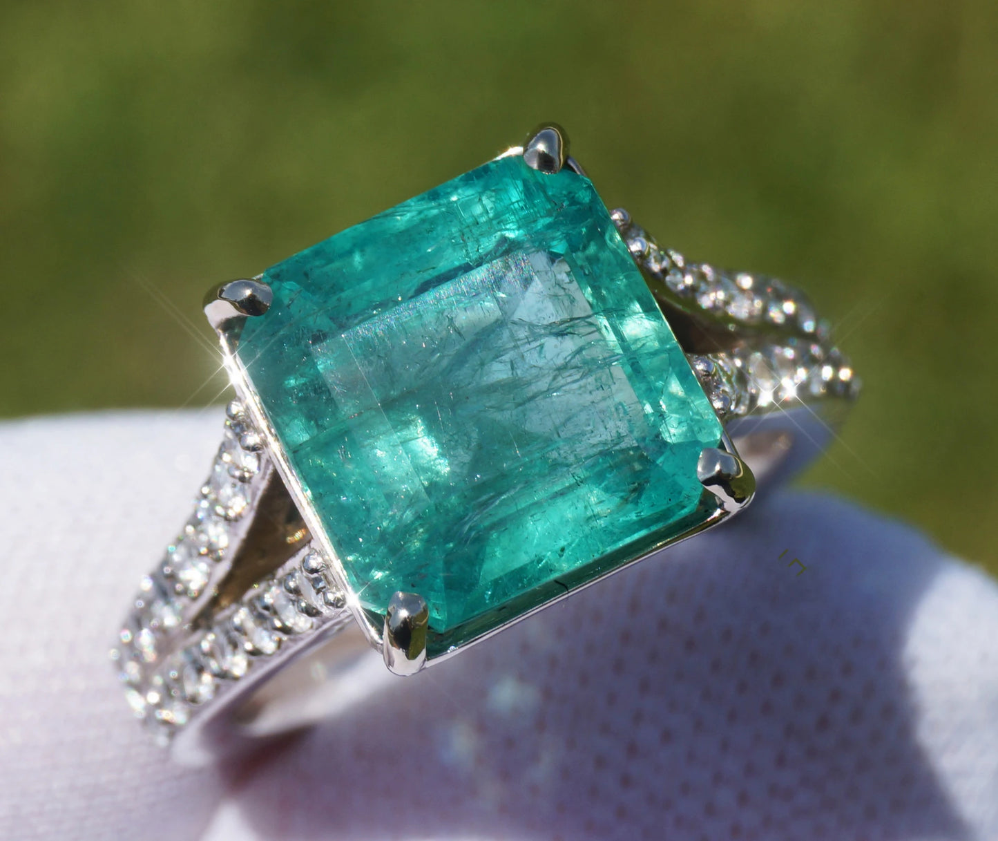 Emerald & diamond ring dold 14k white gia certified 6.63ctw