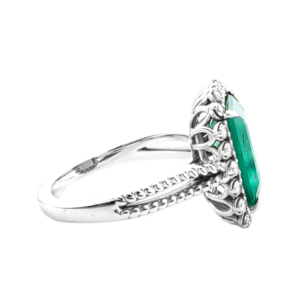 Emerald ring diamond white 14k gold 4.54ctw gia certified green