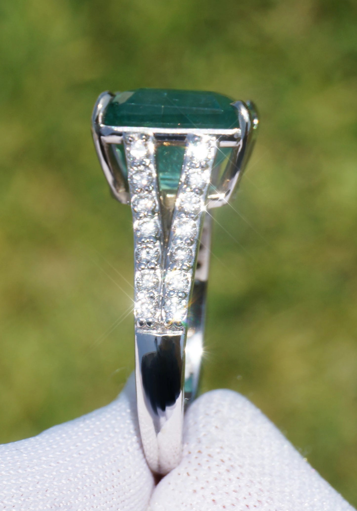 Emerald & diamond ring dold 14k white gia certified 6.63ctw