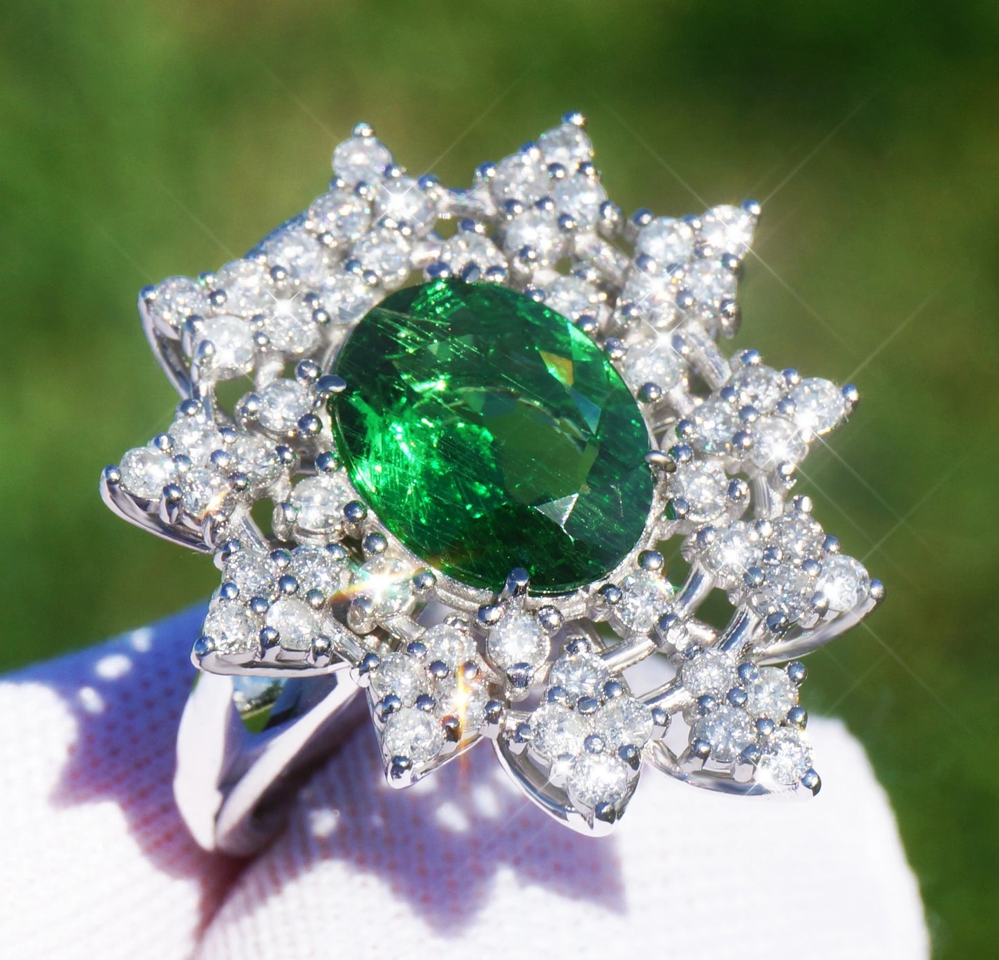 Tsavorite diamond ring white gold 14k gia certified 3.39ctw green grossular garnet