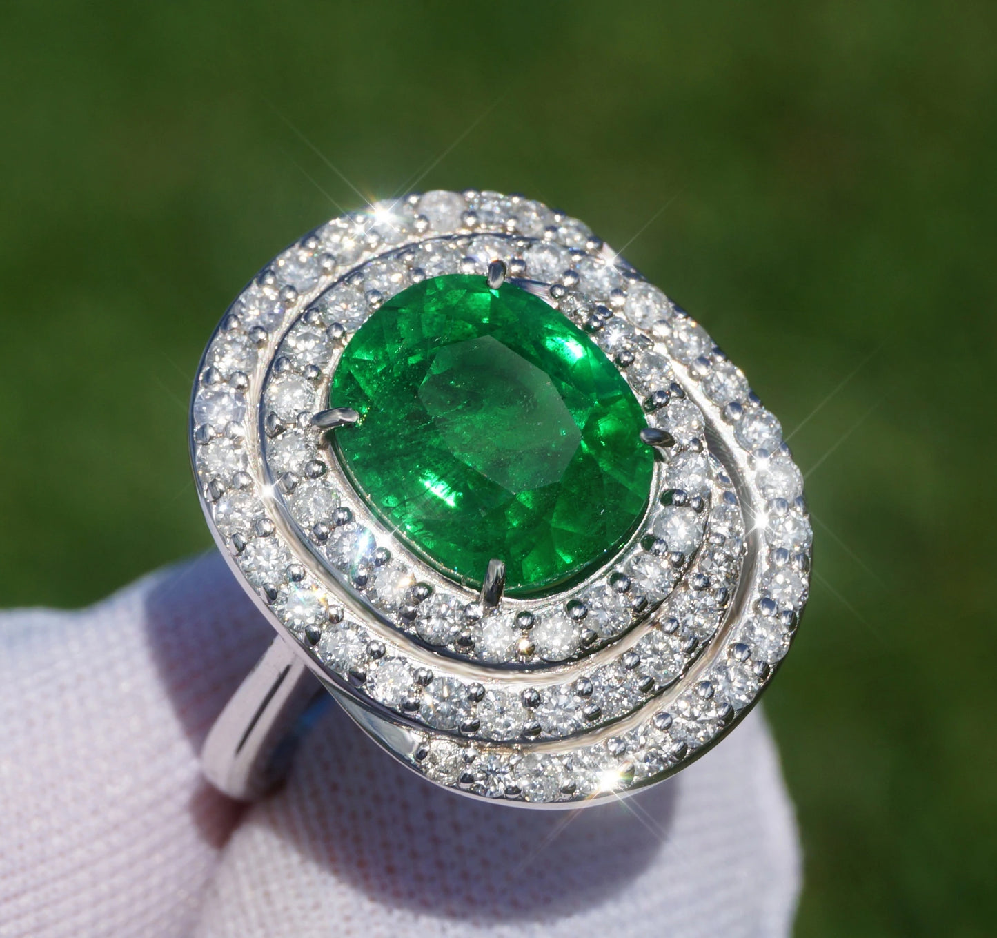 Tsavorite diamond ring gia certified white14k gold oval green grossular garnet 5.97ctw